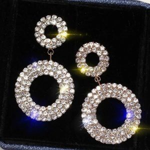 NWOT Rhinestone Decor Double Round Drop Earrings